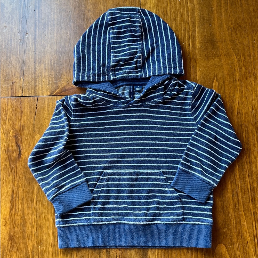 Janie and Jack Navy Striped Terry Hooded Pullover 2T